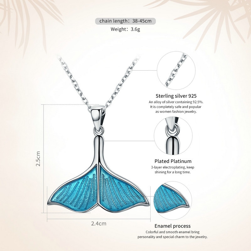 BAMOER 925 Sterling Silber Ozean Meer Blau Emaille Fisch Wal Schwanz Meerjungfrau Anhänger Halsketten Frauen Silber Schmuck Brincos SCN096