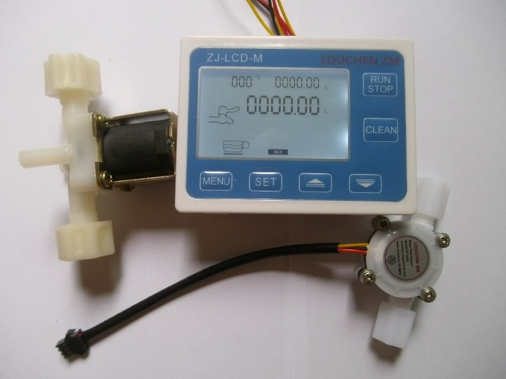 G1/4" Water Flow Control LCD Display+Flow Sensor Meter+Solenoid Valve Gauge