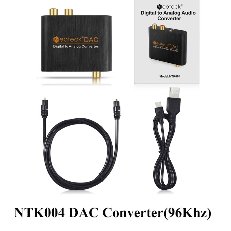 Neoteck Dac Audio Converter Coax Optical Naar Rca 2.1CH Toslink Naar Analoog Audio Converter Rca Met Volumeregeling Voor Amp: 96Khz