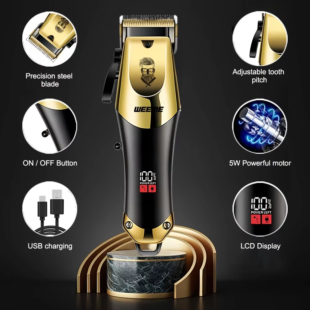 Pflegeset für Herren, 3-teiliges Set, goldene schwarze Haarschneidemaschine mit LCD-Display, wiederaufladbar über USB, 8 Führungskämme, Trimmer und Rasierer