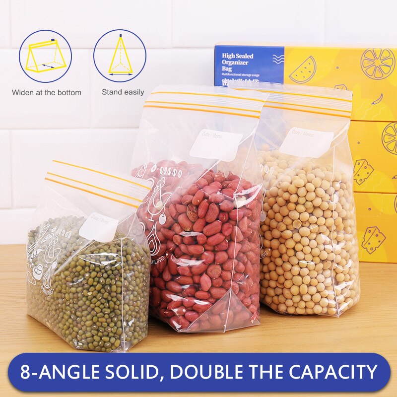 Food Grade PE Food Storage Containers Clear Leakproof Containers Reusable Stand Up Pouch Zip Shut Bag Food Sealed Bag15/25/30 PC