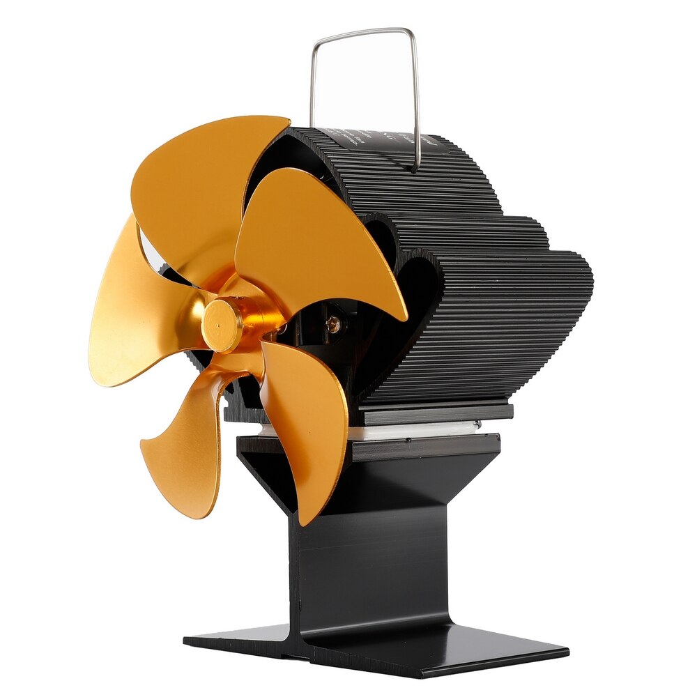 Wentylator kominkowy termoelektryczny automatycznie obracający się piec z pięcioma ostrzami wysokowydajny, swobodny montaż, napędzane ciepłem, ogrzewanie domowe: złoto