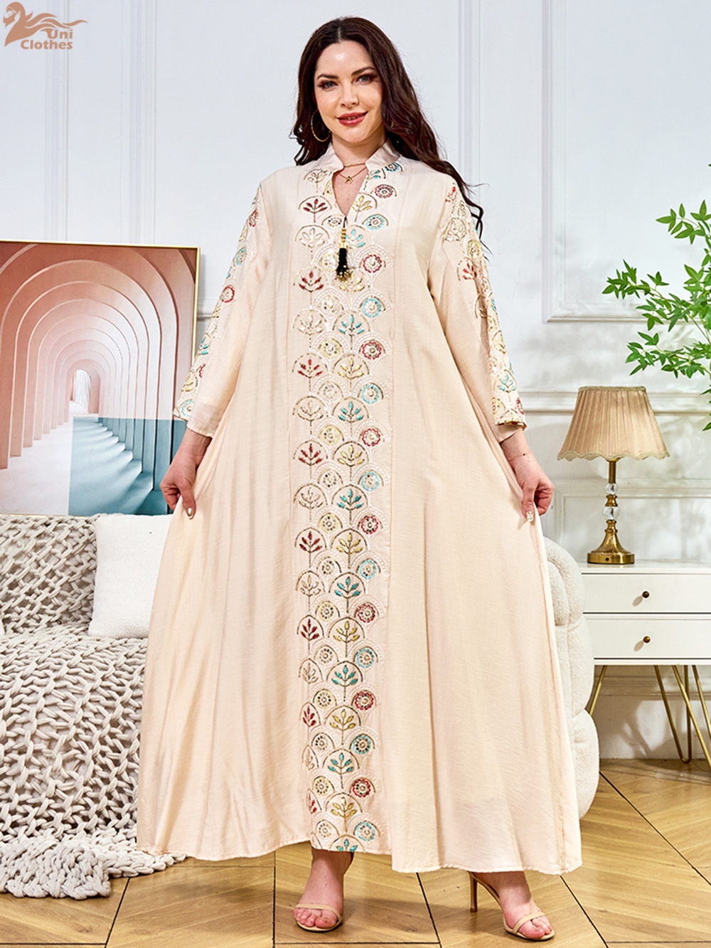 Abaya Marokko Kaftan Stickerei Pailletten Lange Kleid Dubai Abayas Islam Vestidos Eid Muslimische Frauen bescheiden Party Kleider Jalabiya