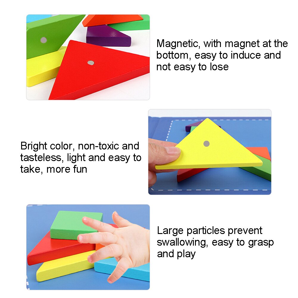 Bambini Colorati Magnetico Tangram Jigsaw Puzzles Gioco IQ Libro Rompicapo Istruzione Per Bambini FAI DA TE Fatti A Mano di Puzzle Del Giocattolo