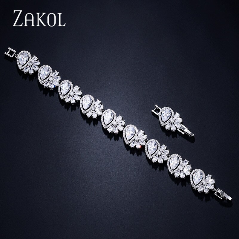 ZAKOL romantique AAA cubique zircone feuilles dégoulinant bijoux de mariée Bracelet pour les femmes de mariage travail fête anniversaire FSBP2129