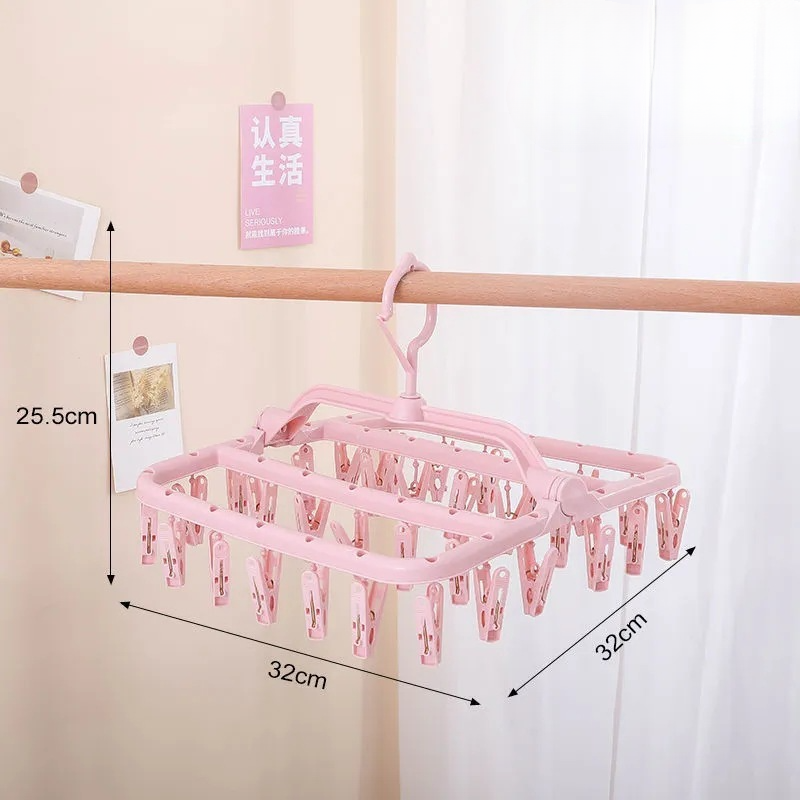 Drying Rack Foldable Clothes Drying Rack Drip Hanger Plastic Hanging Drying Rack with 32 Clips for Clothes Underwear Socks: Pink