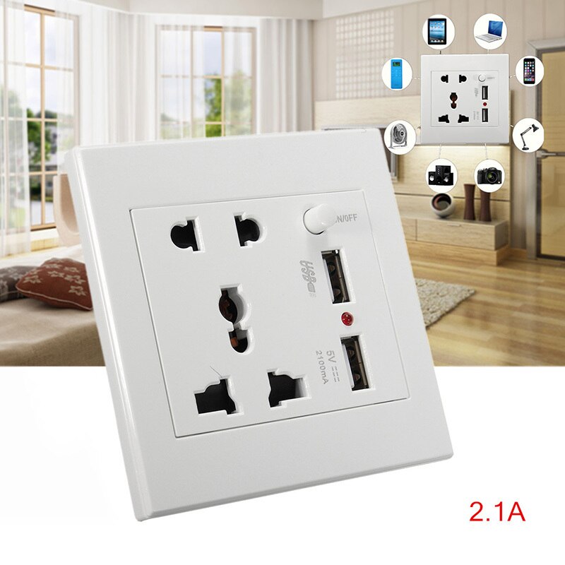 Universal 2100mA 5V 2 USB Wall Socket AC 110-250V US UK EU AU Home Wall Charger 2 Ports USB Outlet Power Charger