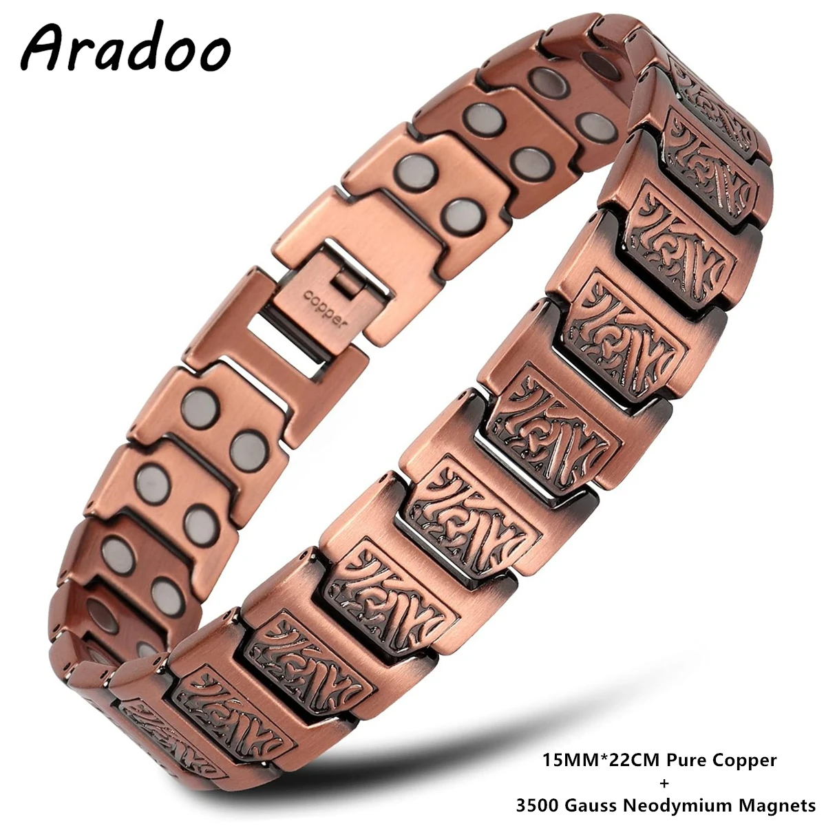 ARADOO 3X Strength Neodymium Magnets Copper Bracelet for Men Pure Copper Bangle Wristband Jewelry: Green Dragonly