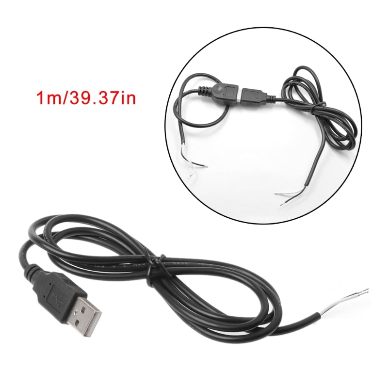 5V USB 2.0 Male Jack 2 Pin 2 Wire Power Charge Cable Cord Connector DIY 1m Wire AXYF