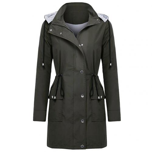 Kvinder dame trenchcoat vandtæt ensfarvet moda feminina hætte efterårs trenchcoat langærmet manteau femme outwear тренч: Grøn / M