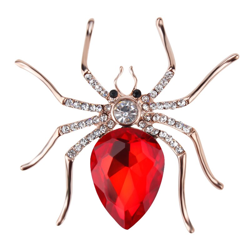 Baiduqiandu Brand Glass Crystal Spider Brooch Pins in Red Purple Blue Colors: RED and gold