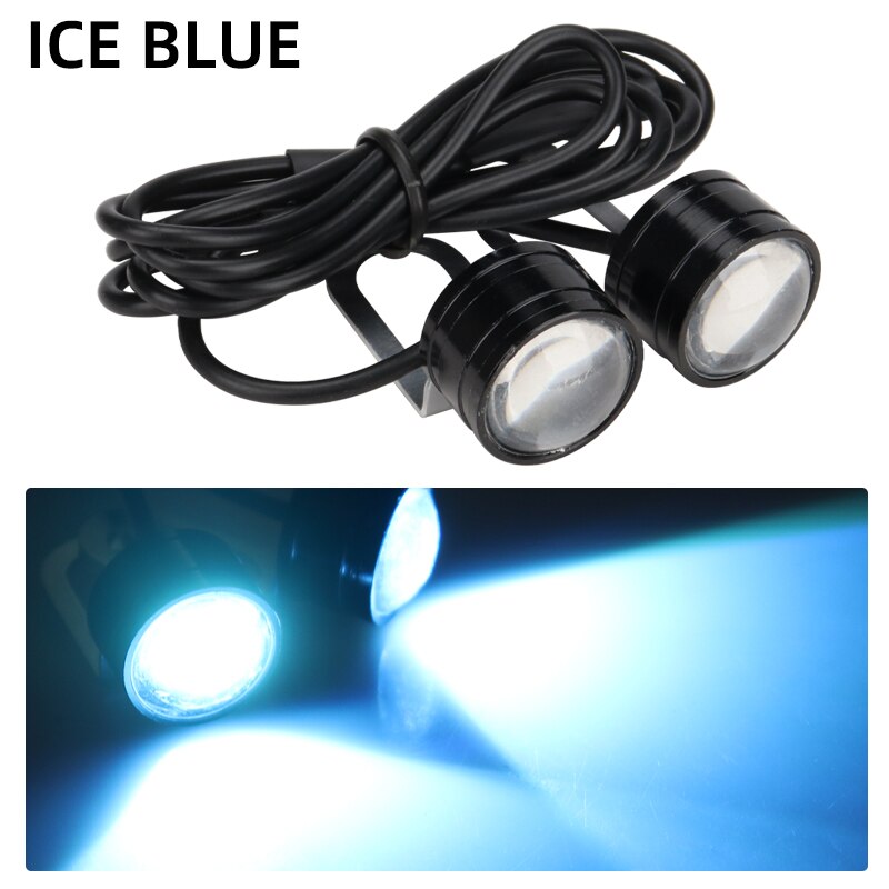 1 par de luces estroboscópicas para motocicleta, ojo de águila, luz de circulación diurna para motocicleta, faro antiniebla, accesorios para motocicleta: Azul hielo