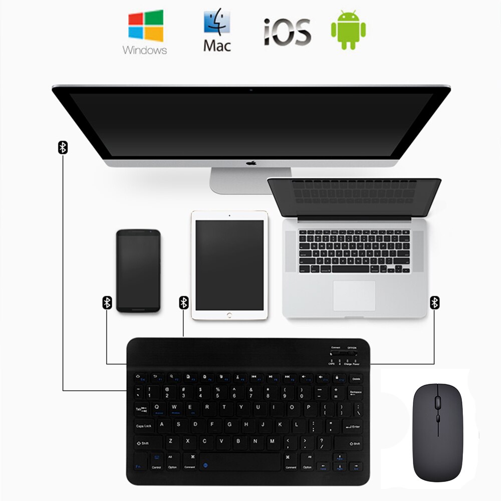 Wireless Mouse &amp; Keyboard Computer Bluetooth Mouse Keyboard Silent PC Pad Rechargeable USB Port For iPad Work Mini Tablet Device