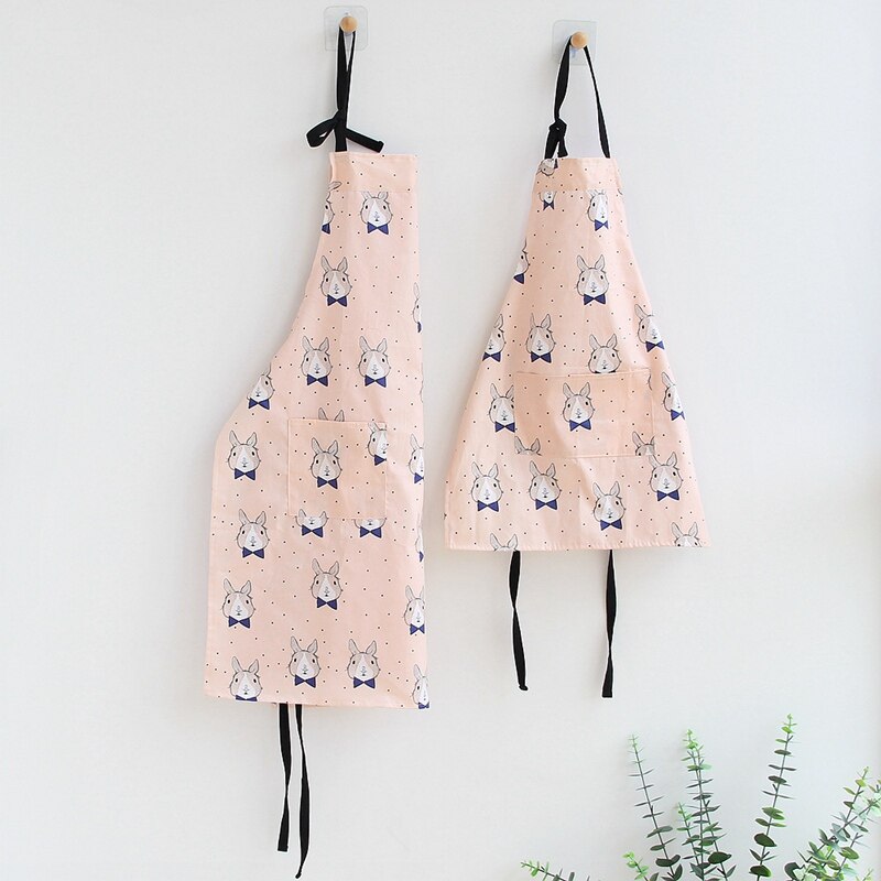 Ouder-kind Keukenschort Cartoon Regenboog Eenhoorn Gedrukt Mouwloze Katoen Linnen Schorten Voor Mannen Vrouwen Thuis Cleaning Tools: Pink rabbit set