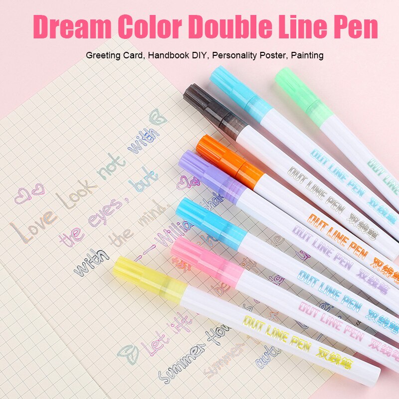 8 Colors/Set Card Writing Drawing Pens Double Line Outline Pen Stationery JHP-Best