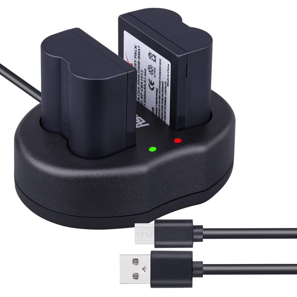2 pilas de CGA-S006 y cargador de batería para Panasonic Lumix DMW-BMA7, DMC-FZ7, DMC-FZ8, DMC-FZ18, DMC-FZ28, DMC-FZ38, DMC-FZ50