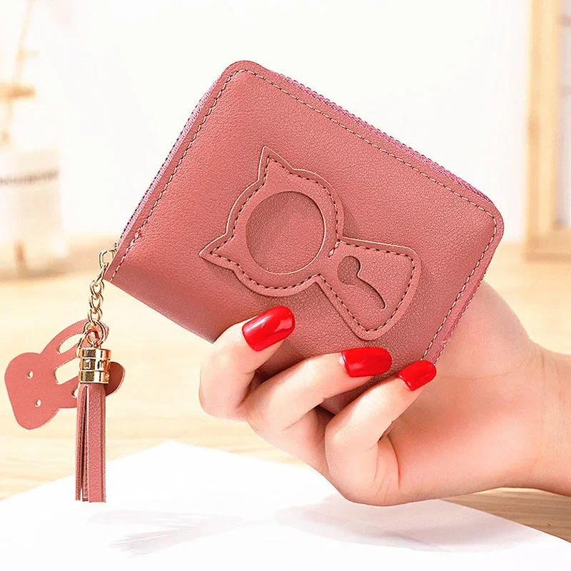 Women Small Coin Wallet Ladies Mini Tassel Wallet Cute Girl Short Purse Bags Zipper Lovely Leather Coin Purse Lady Hand Wallet: Gold