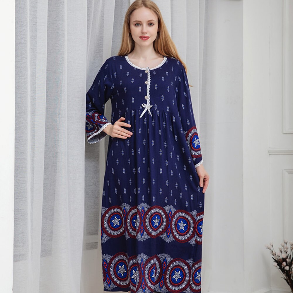 nouvelles femmes coton longue vêtements de nuit ample-fit princesse imprimé fleuri chemise de nuit grande taille maison robe pour dormir M à XXL