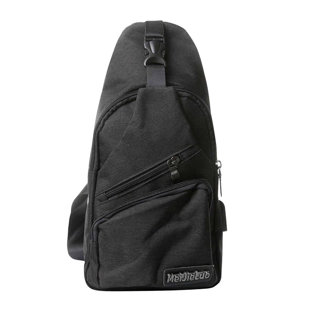 Nieuwste dames heren canvas tas sport borsttas usb oplaadbaar crossbody pure kleur schoudertas: Zwart