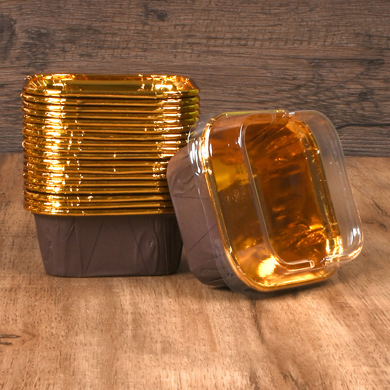 50 Stück quadratische Cupcake-Becher mit Deckel, Pudding-Becher, backfeste Einweg-Cupcake-Becher aus Folie, Muffin-Dosen für Hochzeitsbacken