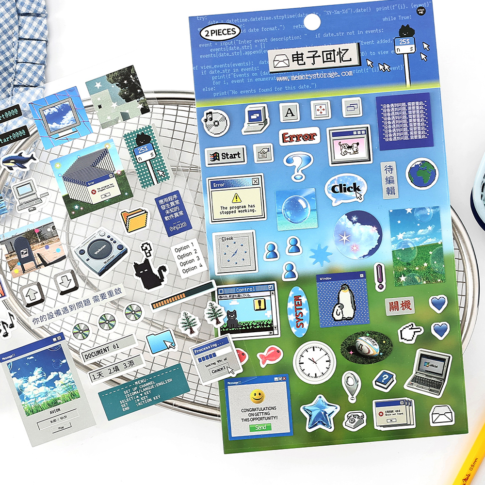 2 hojas Y2K Gen Z Kawaii Internet recuerdos de la infancia japoneses pegatina adhesiva troquelada diario Collage decoración diario