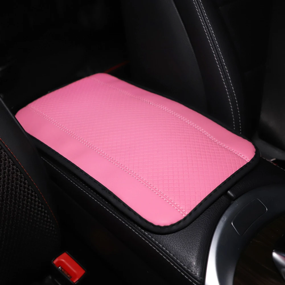 Almohadilla para reposabrazos de coche, cubierta protectora de reposabrazos Central antideslizante de doble línea en relieve de cuero y fibra, accesorios universales de estilo para automóvil: Rosa
