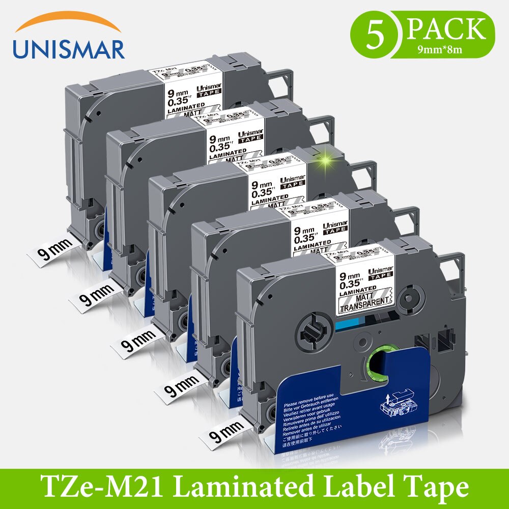 5pk zwart op mat zilver tze tape 9mm 3/8 " vervangt brother labeltape tze -m921 tz921 hoge kleefband voor p touch  h110 1090: Zwart op mat transparant