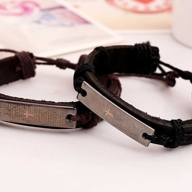 Brun retro wrap lang læder armbånd mandlige armbånd moderigtigt kædeled mandlige charme armbånd skrift smykker