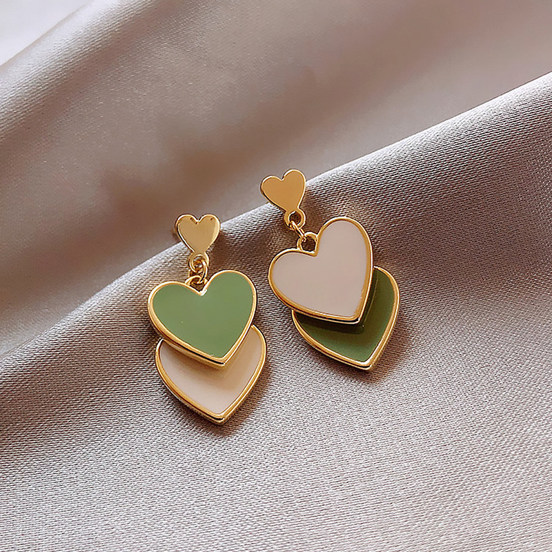 Brincos de gota bonitos em forma de coração feminino vintage moda verde e branco amor pendientes brincos para mulheres jóias presentes: Bronze