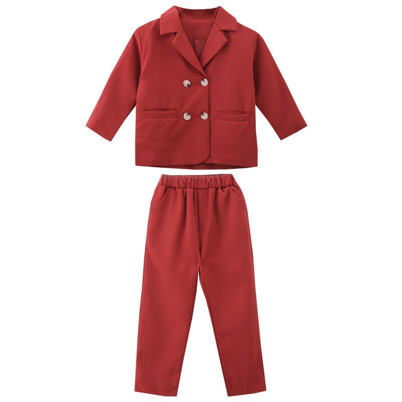 Herfst Koreaanse Meisjes Double Breasted Pak Set Kinderen Blazer Broek 2 Stuks Kleding Set Kids Party Show Kostuum