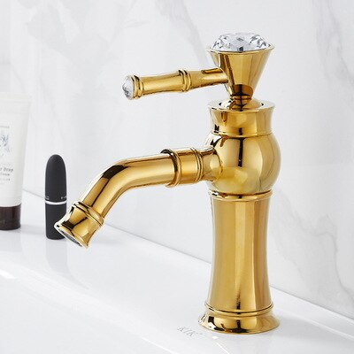 and Cold Washbasin Swivel Faucet Countertop Basin Heightened Bathroom Washbasin Faucet Gold Countertop Basin Faucet: L-B