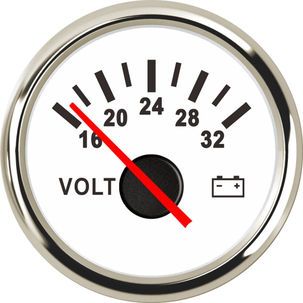 52mm volt meter mätare 8-16 volt 16-32v båt marin voltmeter auto reservdelar mätare motorcykel röd bakgrundsbelysning vattentät: Vitt silver -16-32v