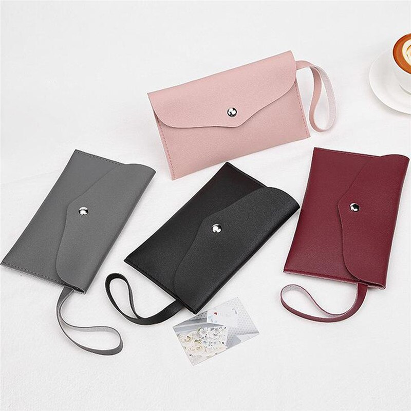 Women Simple Zipper Leather Slim Wallet Female Purse Clutch Thin Wristlet Phone Coin Credit Card Holder Dollar