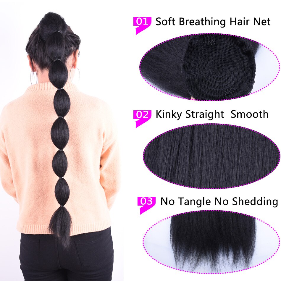Høj puff afro kinky lige paryk boble hestehale 30 tommer hestehale clipin med snoretræk på syntetisk hår bun extensions