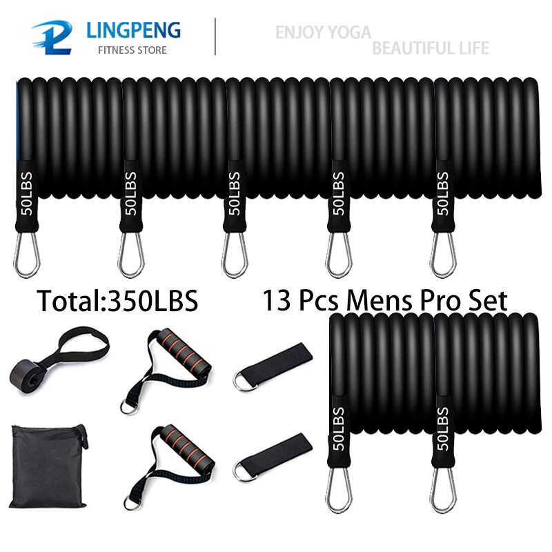 Conjunto de banda de resistencia física fuerte, cuerda elástica para Yoga, gimnasio, entrenamiento, expansor, anclaje de puerta con mango, correa para el tobillo: 13 Pcs Mens Pro Set