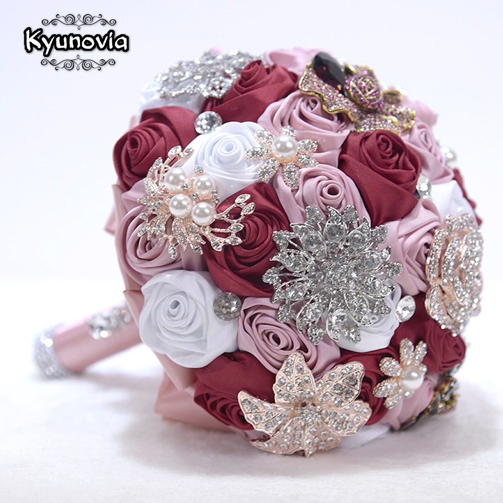 Bouquet de bijoux de mariage en or Rose, Rose, bordeaux, bijoux de mariage, cristal scintillant, bouquet de luxe par souvenir, D59