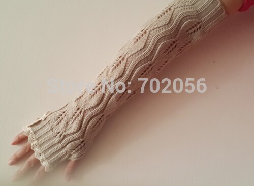 solid Lace knitted Fingerless Gloves Ballet Dance button glove burn out long Arm Warmers 7 colors #3706