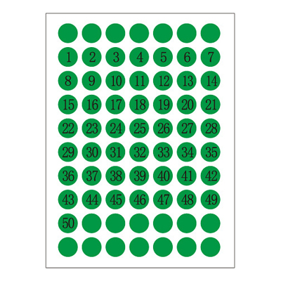 12 stks/partij Genummerde Sticker 1-50 Sequentiële Kleine 1cm Ronde Cirkel Nummer Label Opeenvolgende Voor Party: Green