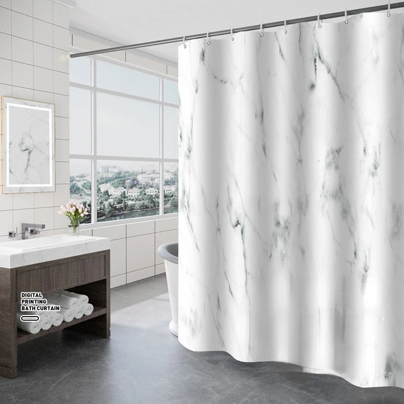 Thickened Waterproof and Mold Proof Shower Curtain Minimalist Bathroom Hotel Marble with Hook: 100*180cm