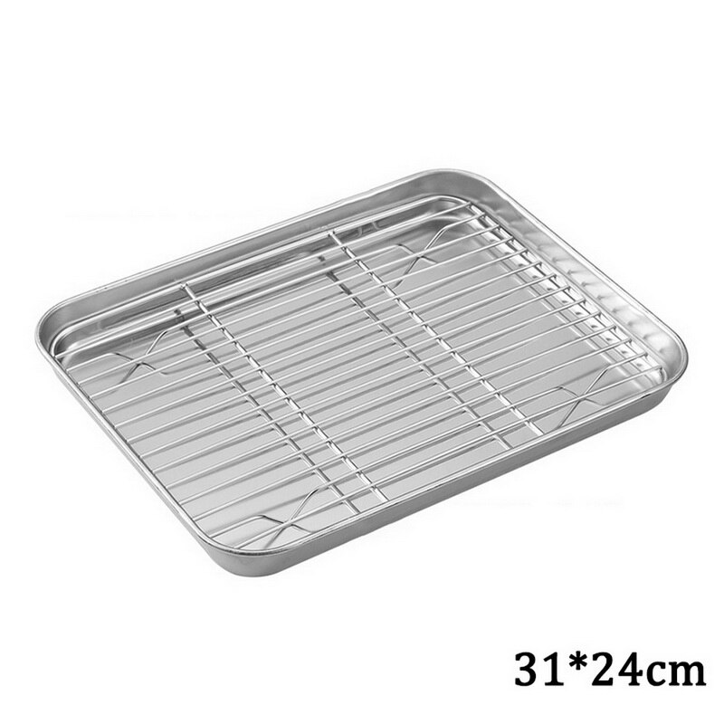 Stainless Steel Baking Sheet Cookie Pan With Cooling Rack Metal Bakery Quarter Sheet Pan Nonstick Jelly Roll Pan For Oven#: 31x24