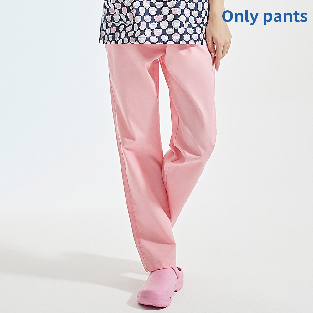 Lab cleaning job uniforms Scrubs uniform Unisex Cartoon printing scrubs tops scrubs work clothes tops/pants/set women: pants / L