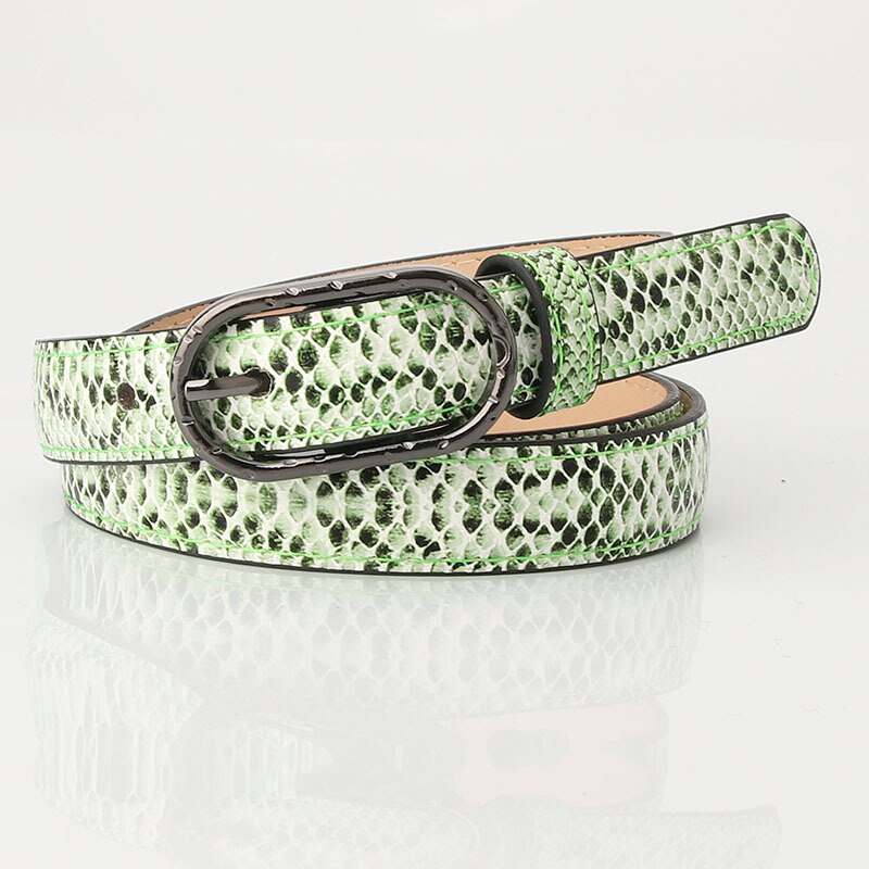 Slangenprint dames pu leren tailleband dames dunne skinny riemen voor dames jeans jurk riem zwarte metalen gesp: Groente