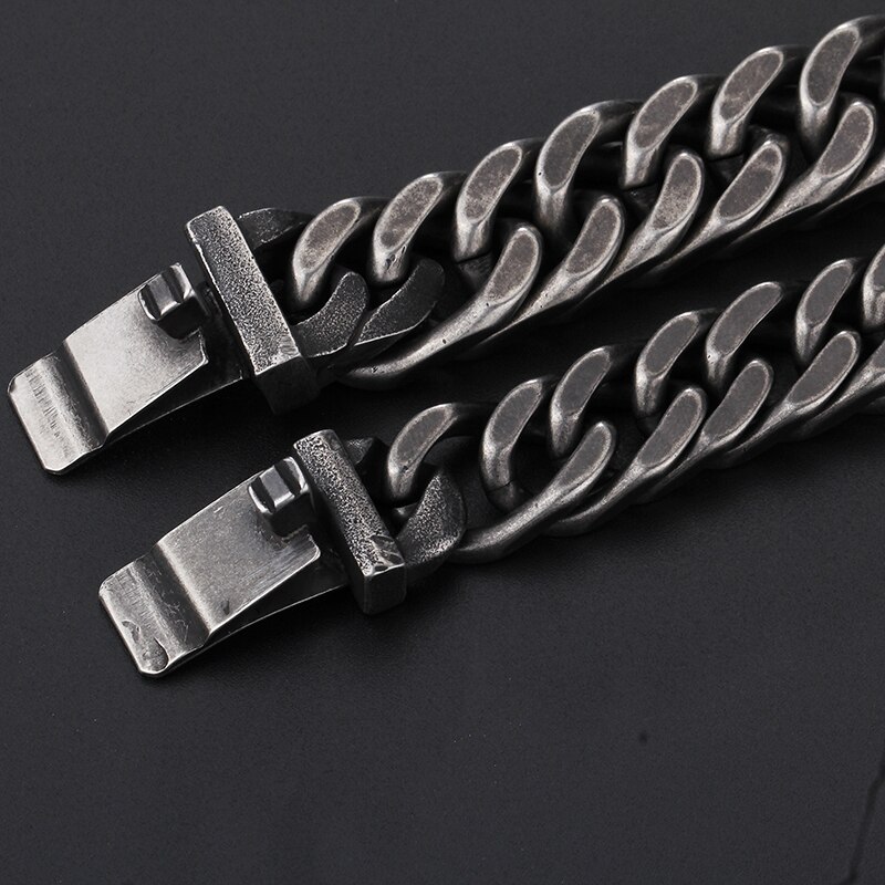 Trustylan vintage sort rustfrit stål armbånd herre rombe tykt kædeled herre armbånd armbånd smykker
