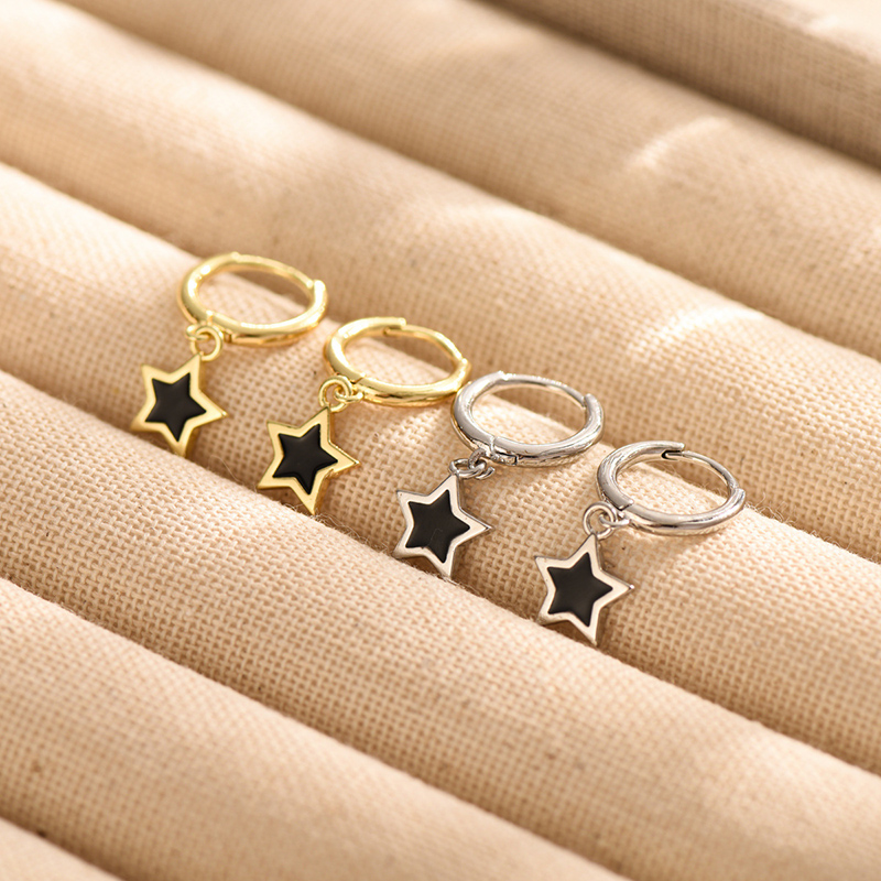 Pendientes de aro pequeños y bonitos para mujer, Mini círculo redondo Huggie pequeño con colgante de estrella de pentagrama, accesorio para la oreja colgante para mujer