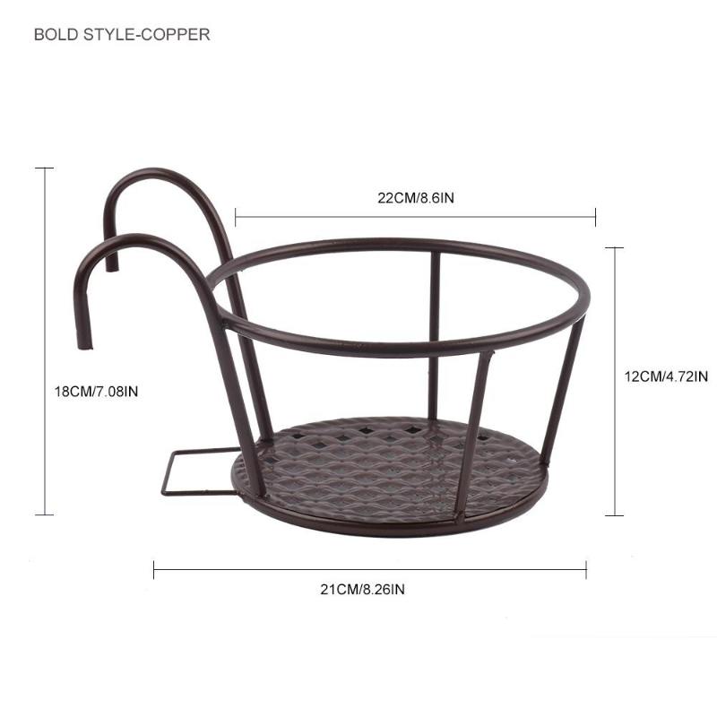 Cestas colgantes de arte del hierro, maceta, balcón, planta colgante, estantes redondos, barandilla, valla, ventana al aire libre, soporte para bonsái, decoración, 1 ud.: Gris claro