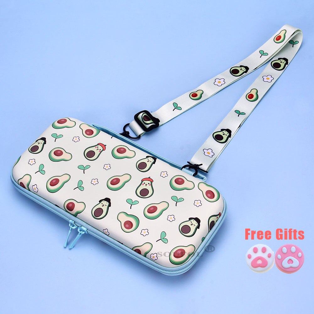 Cute Cartoon Storage Bag For Nintend Switch Kawaii Travel Carry Protective Case Game Console Box Shell with Lanyard: Light Yellow avocado