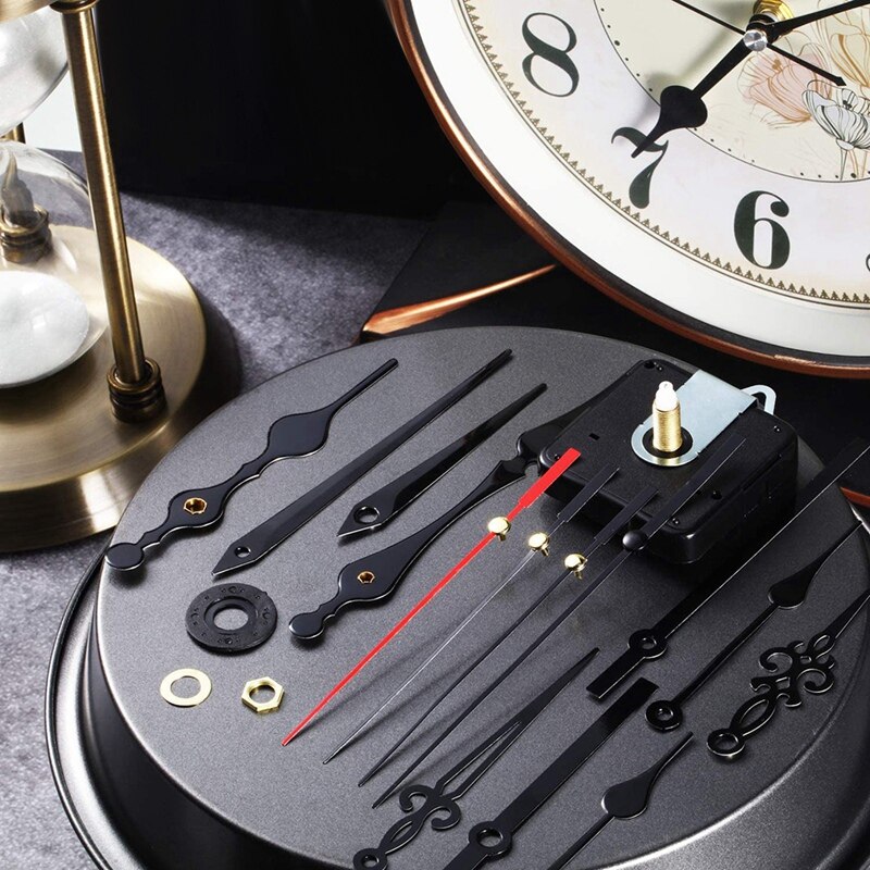 2 Pieces High Torque Long Shaft Clock Movement Mechanism with 5 Different Pairs of Hands Clock Repair Parts Replacement