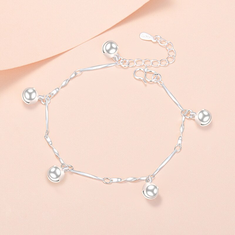 Süßes glöckchenarmband aus sterlingsilber mit 925 schmuckanhängern, verstellbar, für damen