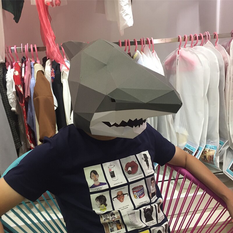 Handmade Three-Dimensional Paper Mold DIY Shark Mask Headgear Men's Fancy Dress Ball Party Halloween Photography Props