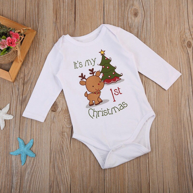 Letter Printed Children Boy Girls Cotton Tops Rompers Long Sleeve Christmas Cute Deer Infant Baby Girls Boys Romper Outfit